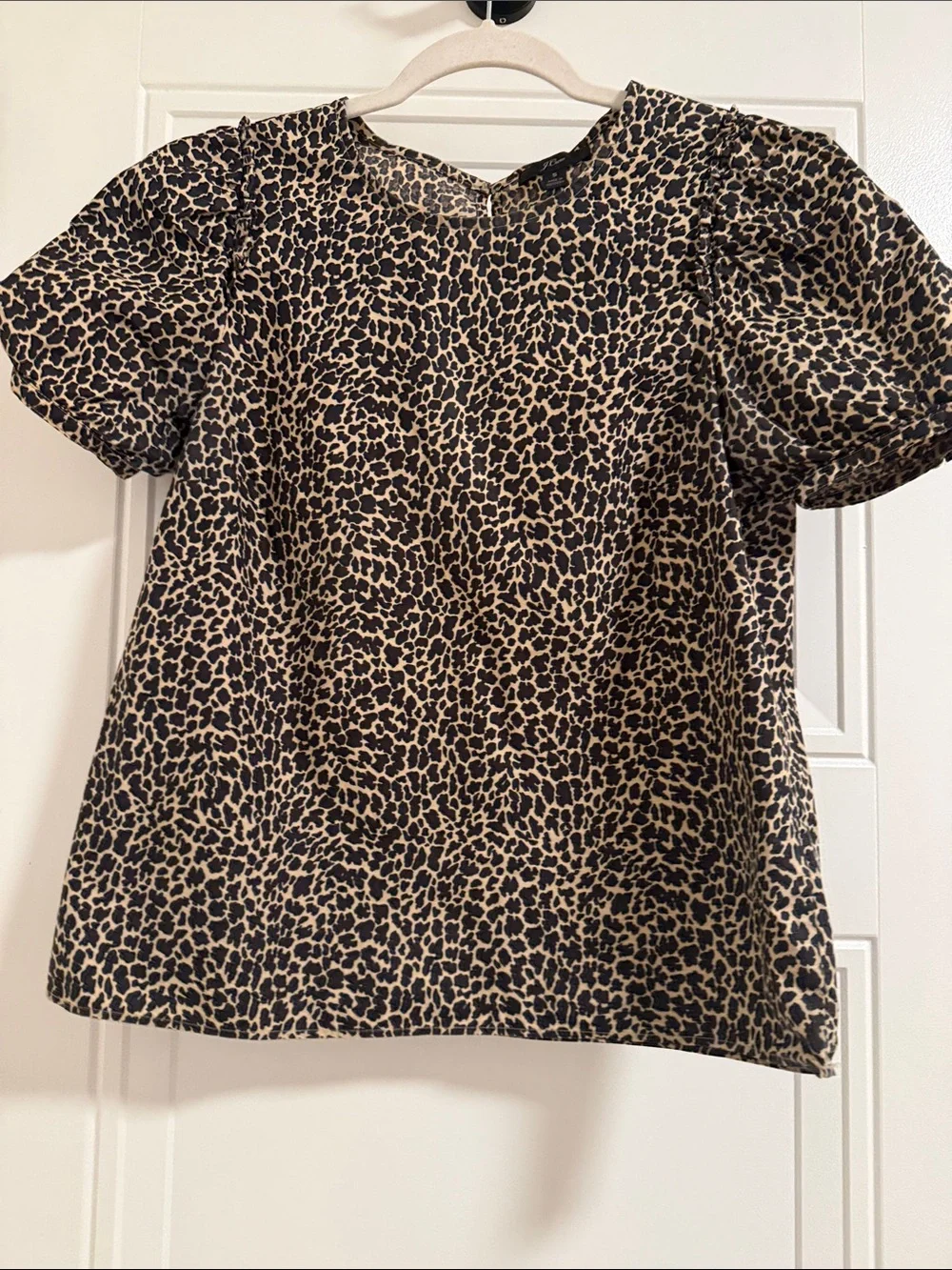 J. Crew Leopard Puff Sleeve Blouse in Black and Tan